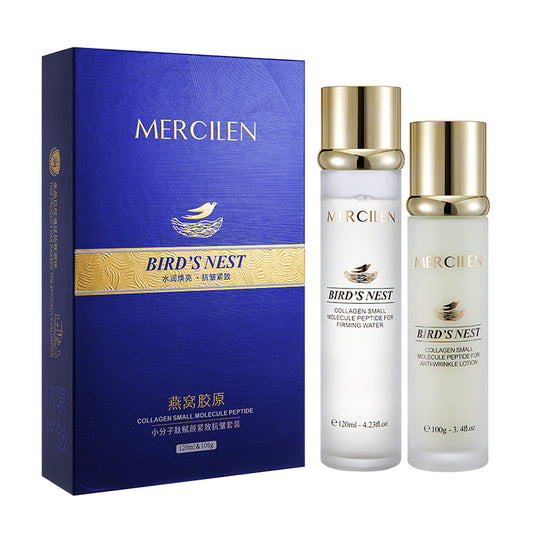MERCILEN Set Facial Bird’s Nest cu Colagen și Peptide – Loțiune Anti-Rid 100 ml + Apă Tonifiantă pentru Fermitate 120 ml – MXL4132