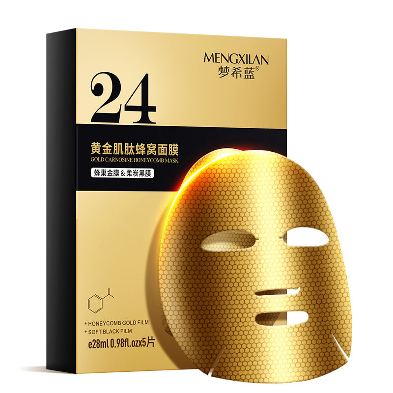 MENGXILAN Mască Facială Aurie 24K Gold Carnosine Honeycomb – Hidratare Intensă, Fermitate și Îngrijire Anti-Aging 28 ml x 5 buc. – MXL6380