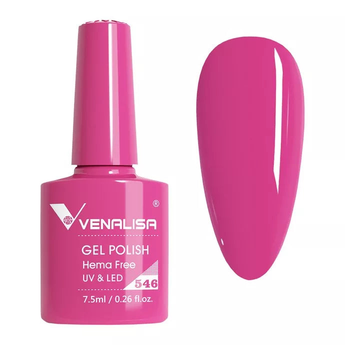 Venalisa pink gel nail polish bottle and color sample, UV LED hema free, 7.5ml, import cosmetice