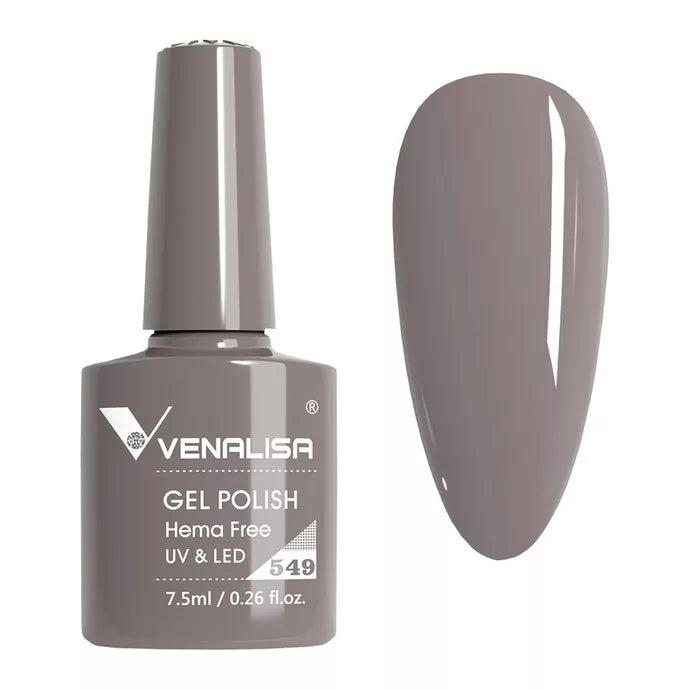 Venalisa hema free gel polish bottle and swatch, gray UV LED nail polish, import cosmetice