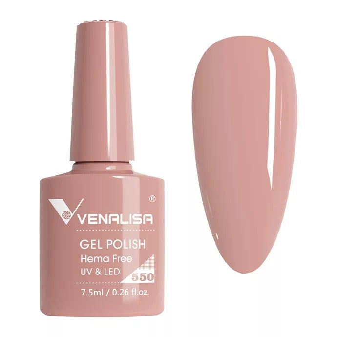 Venalisa gel polish bottle and swatch in nude pink, UV LED, for import cosmetice distributors