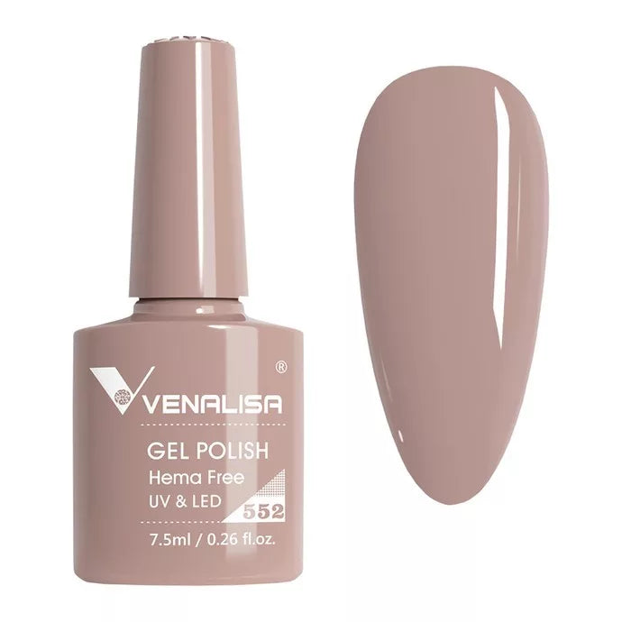 Venalisa gel polish bottle and swatch, taupe color, hema free, UV LED, import cosmetice